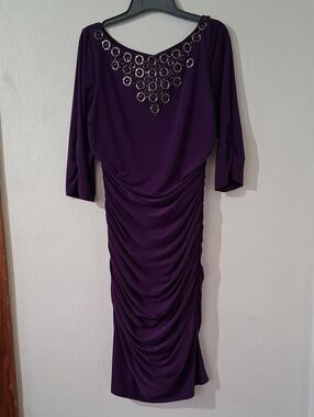 Purple Rouched  Midi Dress with Grommet Neckline